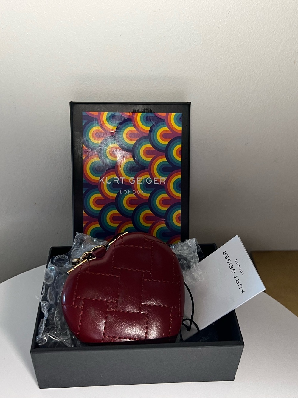 Kurt Geiger Red Quilted Heart vanity mirror/bag charm NWT